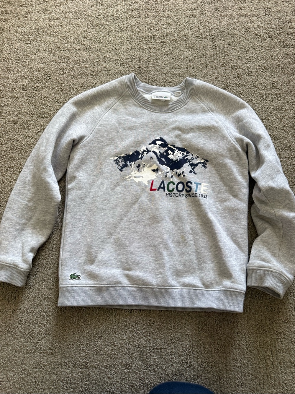 Lacoste Light Gray Kids Crewneck Sweatshirt with Mountain Graphic sz8
